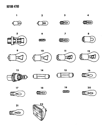 1990 Chrysler Town & Country Bulb Cross Reference Diagram