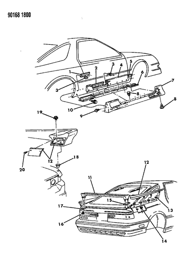 1990 Dodge Daytona Ground Effects Package - Exterior View Diagram