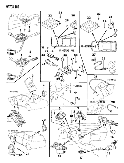 1992 Dodge Colt Switches & Electrical Controls Diagram