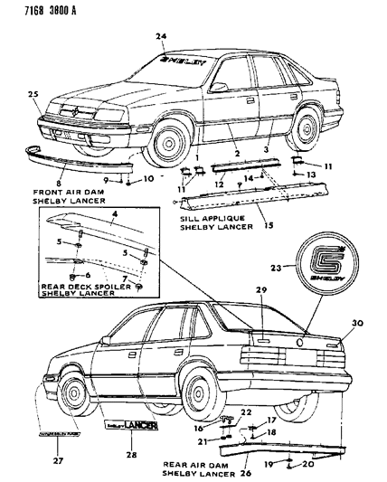 1987 Dodge Lancer Ground Effects Package - Exterior View Diagram