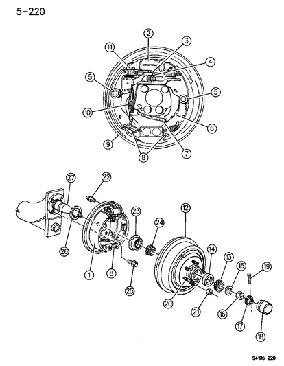 1994 Dodge Spirit Brakes, Rear Drum Diagram