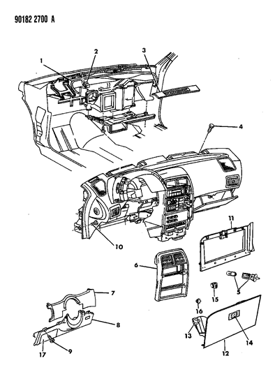 1990 Dodge Daytona Instrument Panel Bezels Diagram