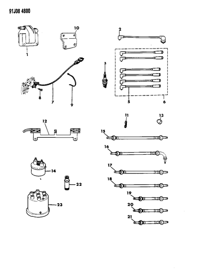 1993 Jeep Grand Wagoneer Coil - Sparkplugs - Wires Diagram 1
