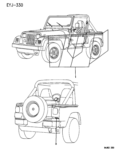 1994 Jeep Wrangler Decals, Bodyside And Rear Diagram 2