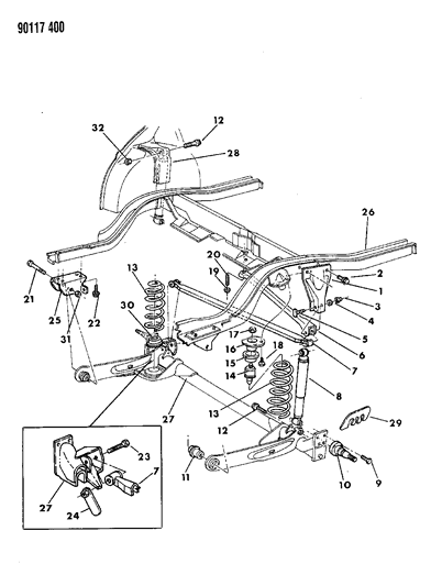 1990 Chrysler LeBaron Suspension - Rear Diagram