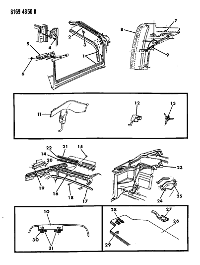 1988 Chrysler LeBaron Rail, Header And Latch Assembly Diagram