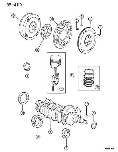 1995 Dodge Stratus Crankshaft, Piston & Torque Converter Diagram 1