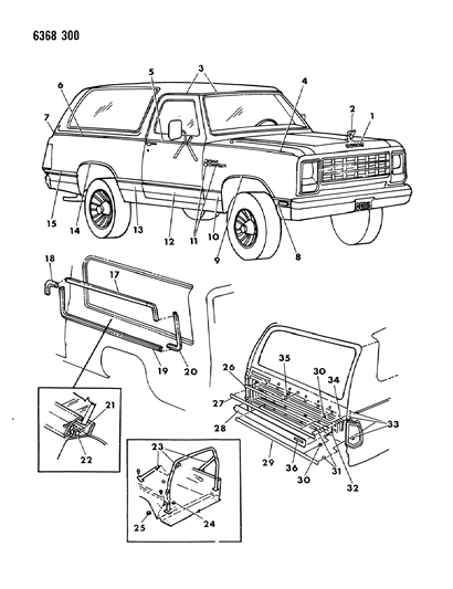 1986 Dodge Ramcharger Mouldings & Name Plates - Exterior View Diagram 2