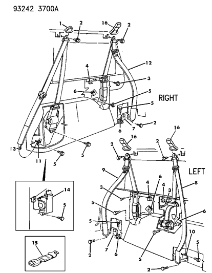 1993 Chrysler Town & Country Belt - Rear Seat Shoulder Belt Diagram