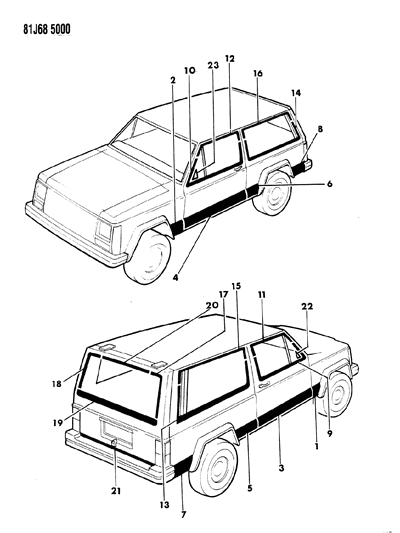 1986 Jeep Cherokee Decals, Exterior Diagram 3