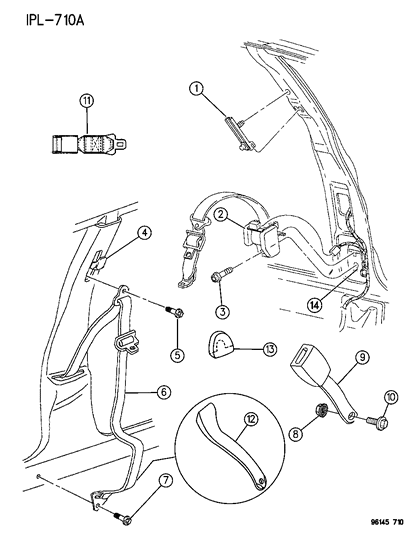 1996 Dodge Neon Front Seat-Belt Buckle Retractor Left Diagram for PM11SF6