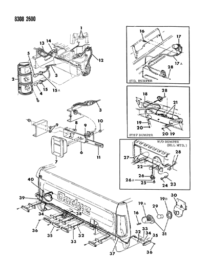1989 Dodge W150 Lamps & Wiring (Rear End) Diagram