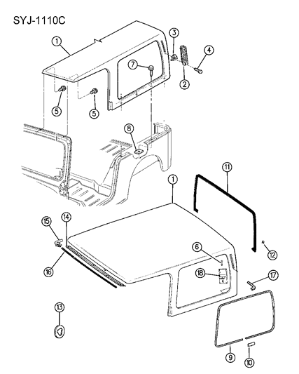 1995 Jeep Wrangler Molding - Quarter Glass Reveal Diagram for 55175170