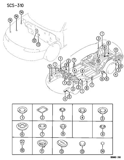 1996 Chrysler Sebring Plug-Floor Pan Diagram for MB888823