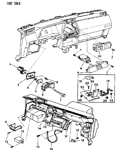 1987 Dodge Shadow Instrument Panel Controls & Switches Diagram