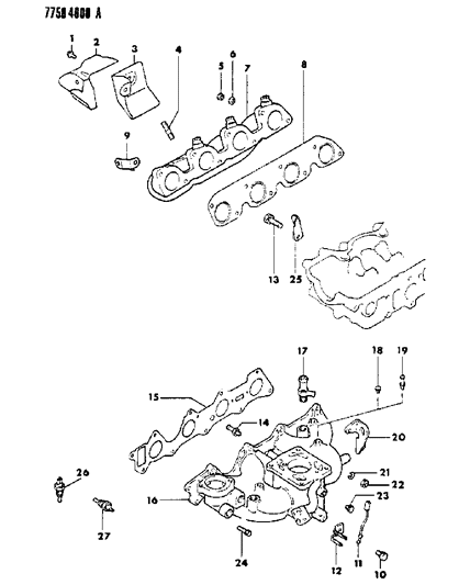 1987 Dodge Raider Manifold - Intake & Exhaust Diagram 1