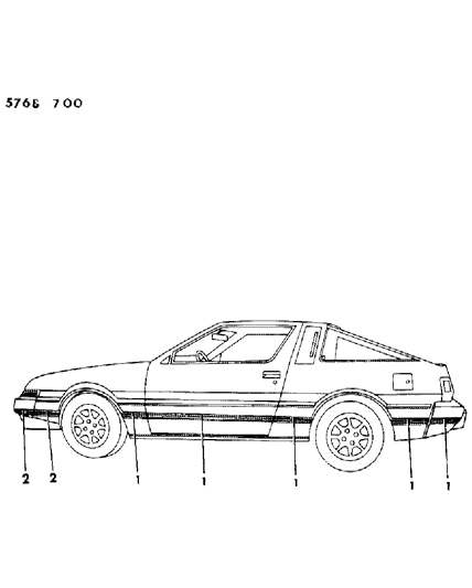 1986 Chrysler Conquest Tape Stripes & Decals - Exterior View Diagram