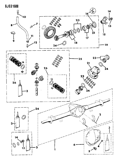 1989 Jeep Grand Wagoneer Housing & Differential, Rear Axle Diagram 3