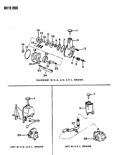 1990 Chrysler Town & Country Power Steering Pump Components Diagram