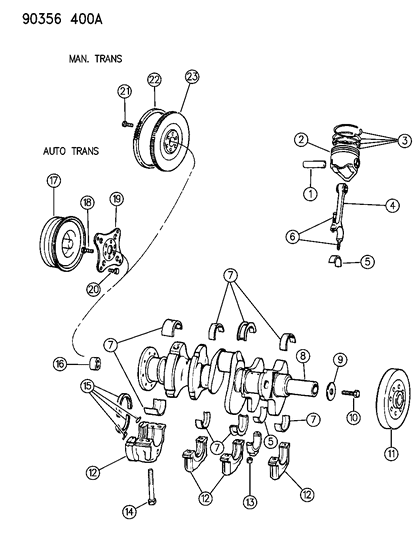 1993 Dodge Ram Van Crankshaft , Pistons And Torque Converter Diagram 1