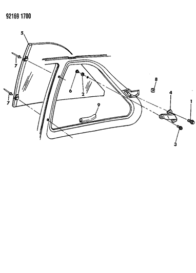 1992 Dodge Shadow Glass - Quarter Window Diagram 1