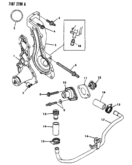 1987 Chrysler LeBaron Water Pump & Related Parts Diagram 1