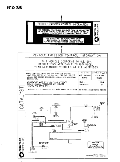 1990 Chrysler Town & Country Emission Labels Diagram