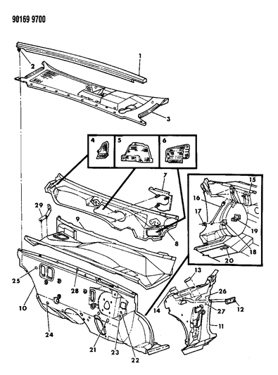 1990 Dodge Daytona Cowl & Dash Panel Diagram