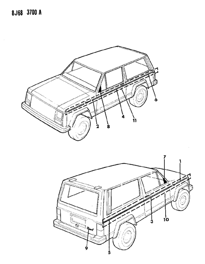 1988 Jeep Cherokee Decals, Exterior Diagram 16