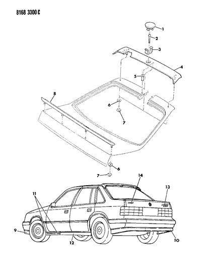 1988 Dodge Lancer Ground Effects Package - Exterior View Diagram