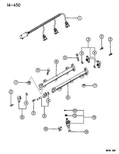 1995 Dodge Stratus Harness-Fuel INJECTOR Wiring Diagram for MD301422