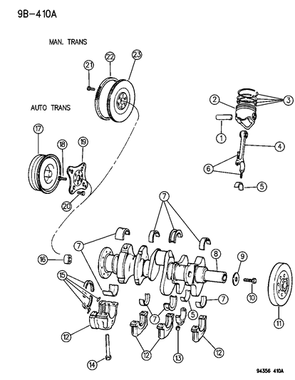 1996 Dodge Dakota Crankshaft , Piston & Flywheel & Torque Converter Diagram 2