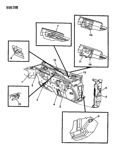 1989 Dodge Shadow Bracket & Plugs Cowl Diagram