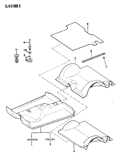 1989 Jeep Comanche Carpets & Mats Diagram