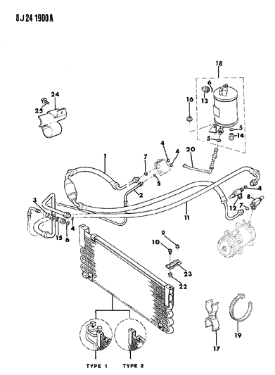 1989 Jeep Wrangler Receiver/Drier, Condenser & Hoses Diagram