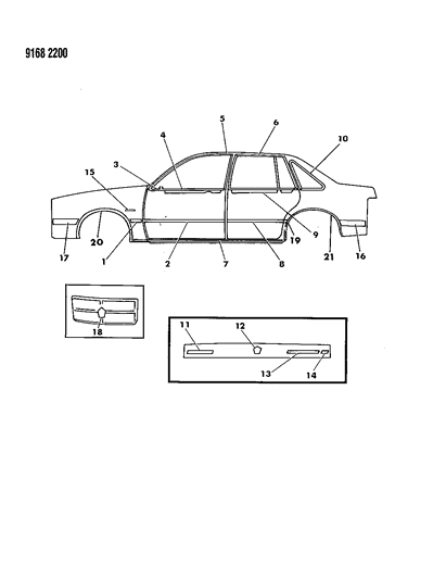 1989 Chrysler LeBaron Mouldings & Ornamentation - Exterior View Diagram 2