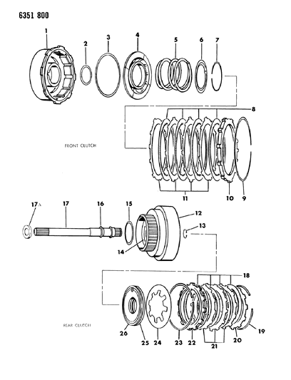 1987 Dodge Ramcharger Clutch, Front & Rear With Gear Train Diagram 1