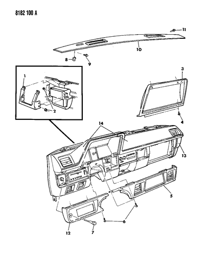 1988 Dodge Omni Instrument Panel Bezels & Pad Diagram