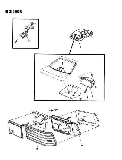 1986 Dodge Lancer Lamps & Wiring - Rear Diagram