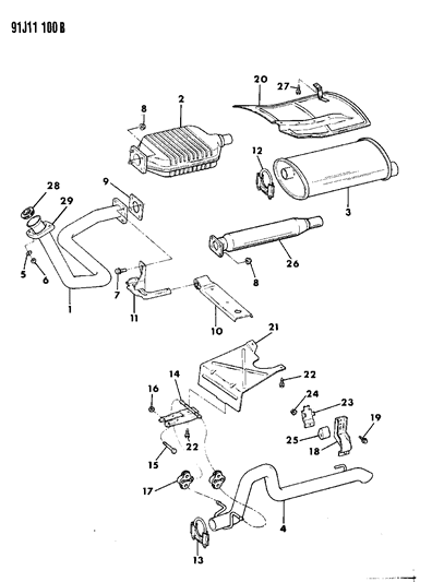 1991 Jeep Wrangler Muffler And Tailpipe Assembly Diagram for E0021200