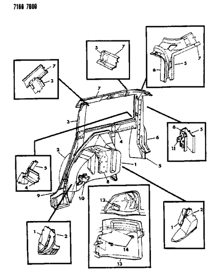 1987 Dodge 600 Quarter Inside & Wheelhouse Outer Panel Diagram 3