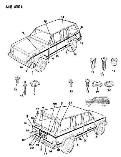 1987 Jeep Cherokee Mouldings, Exterior - Lower Diagram 3