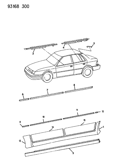 1993 Dodge Shadow Mouldings & Ornamentation Diagram 2