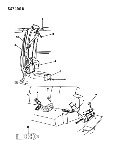 1987 Dodge Dakota Belts - Front Seat Diagram