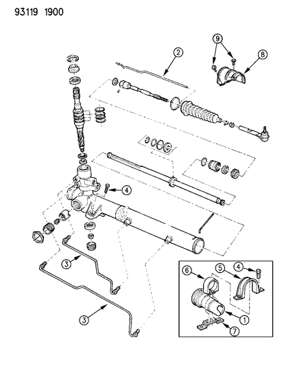 1993 Dodge Daytona Gear - Rack & Pinion, Power & Attaching Parts Diagram