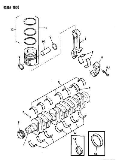 1992 Dodge Ramcharger Crankshaft , Pistons And Torque Converter Diagram 1
