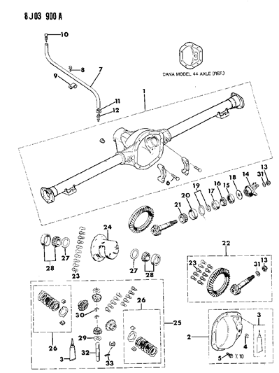 1987 Jeep Wagoneer Housing & Differential, Rear Axle Diagram 1