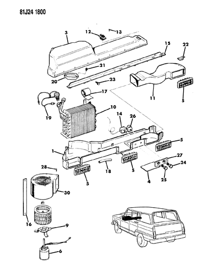 1985 Jeep J10 Evaporator And Blower, Air Conditioning Diagram 2
