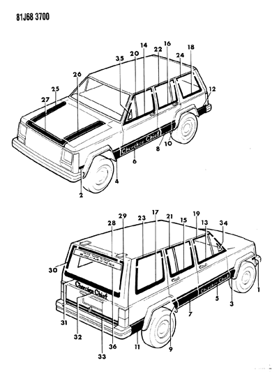 1986 Jeep Cherokee Decals, Exterior Diagram 6