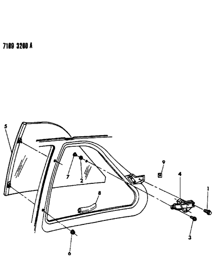 1987 Dodge Shadow Glass - Quarter Window Diagram